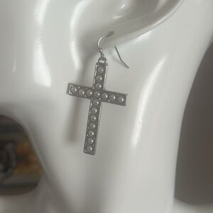 Cross Faux Pearl Earrings NEW